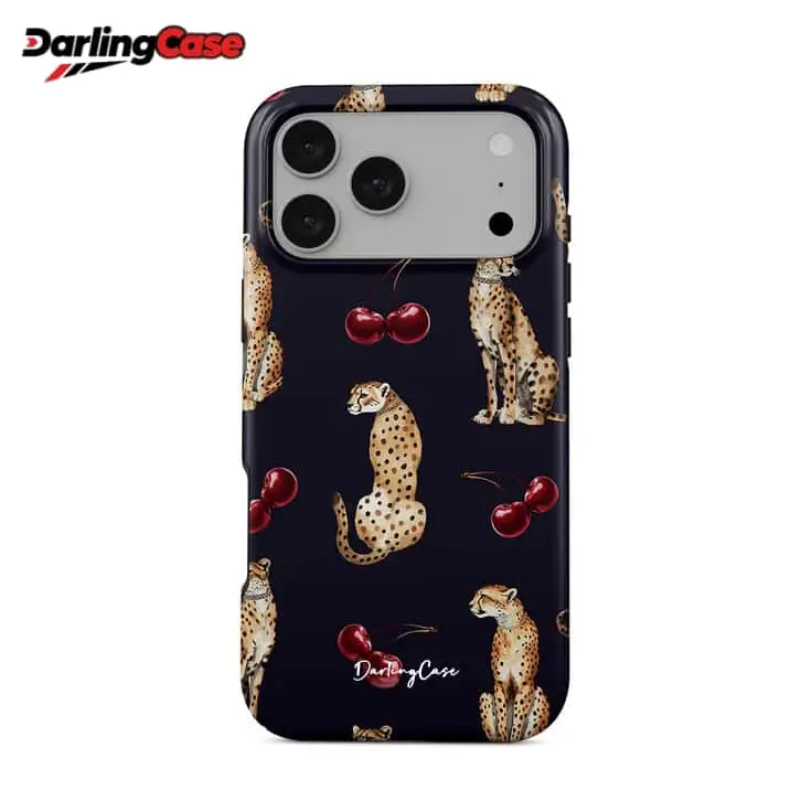 Customized Leopard & Cherry Print TPU Cellphone Case - Shockproof Protective Cover for iPhone 17 Pro Max,16 Pro,15,14,13,12 - Bold Animal & Fruit Design Handheld Devices Accessory