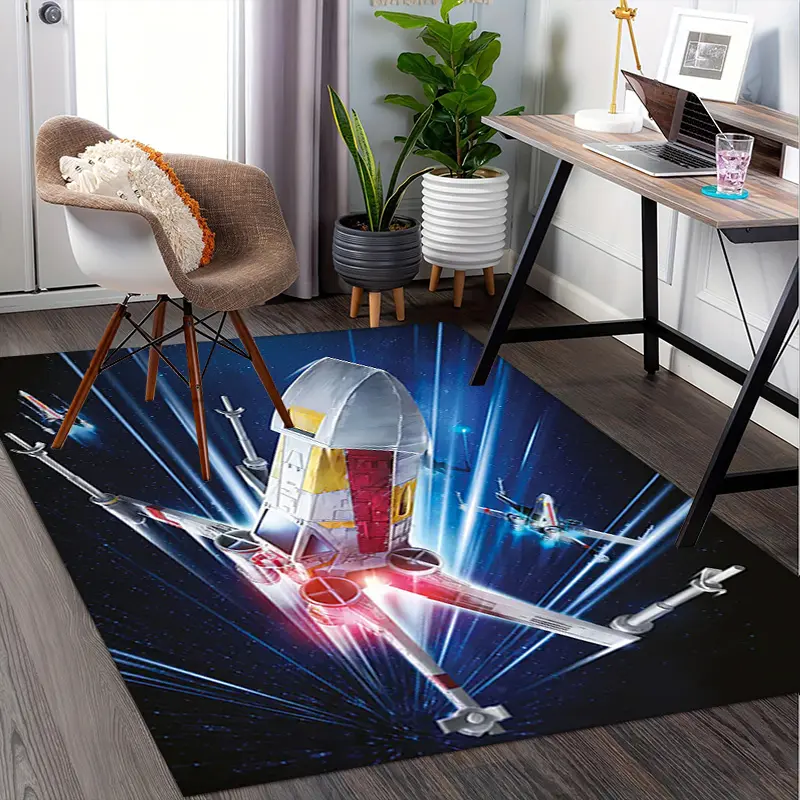 Starships Space Voyage Starship Orbit Planet Home Office Living Room Decor for Fans, Office Chair Mat for Carpet, Workspace Accessory, Dynamic Pattern, Easy Maintenance, Themed Floor Covering