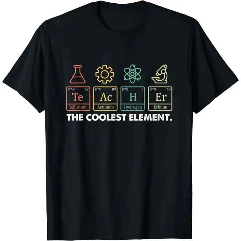 Men's Large Vintage Periodic Table Print T-Shirt - Casual Fit, Round Neck, Shortsleeve Sports Top for Chemist Teachers, Sporty Sports Tops