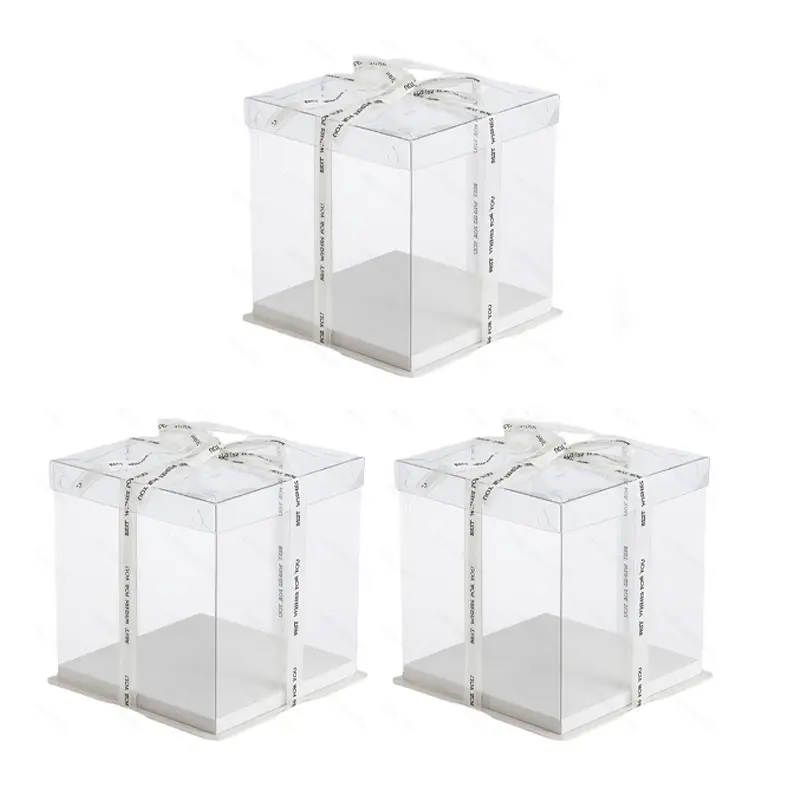 3-Pack  Tall Gift Boxes Clear cake Box with Ribbon,Ideal for Large 6" Tall Layer Tiered Cakes and Clear Gift Boxes for Wedding Party and Gift Display