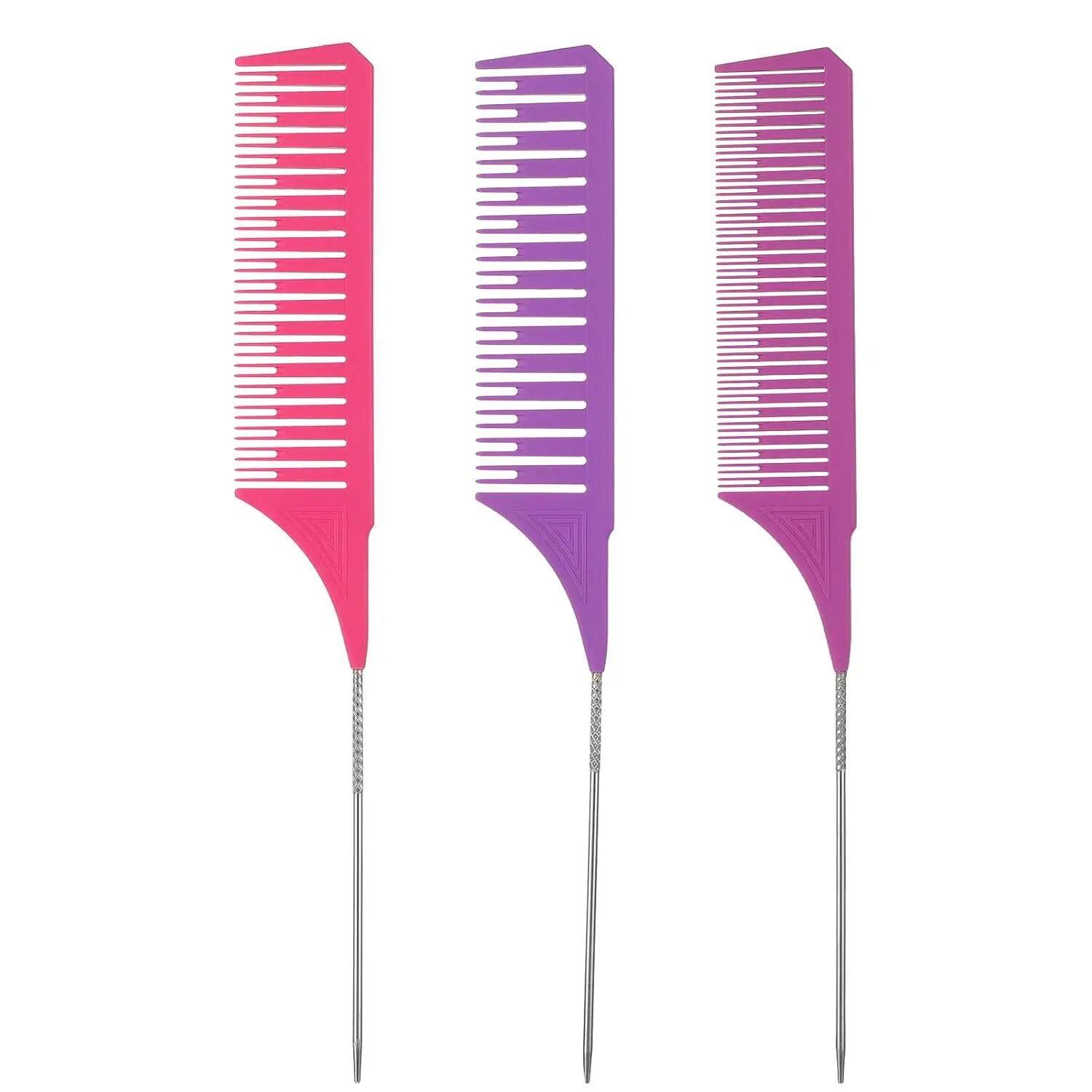 3Pack Highligh Comb, Weaving Combs for Highlighting, Hair Teasing Parting Comb with Long Stainless Steel Rat Tail for Hair Stylist Salon Barbershop Home(Pink, Purple, Light Purple)Gift.