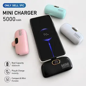 5000mah Mini Portable Chargeable Power Bank, Phone, Lipstick Size, Type-C Direct Output, LCD Display, Eliminate Charging Anxiety, Compact and Lightweight, Rechargeable Power Bank, Portable Rechargeable Battery