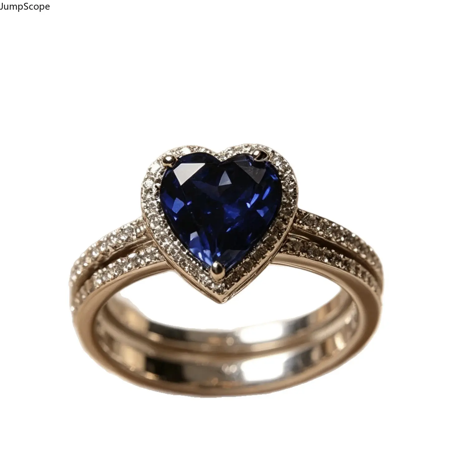 Women's 2-Piece White Gold-Plated Heart-Shape Stackable Ring Set - Royal Blue Sapphire CZ, Full Pave Halo Solitaire, Dual Row Zircon Band for Valentine Day, Bridal Engagement Wedding Formal Wear, Stackable Band, Women's Fashion