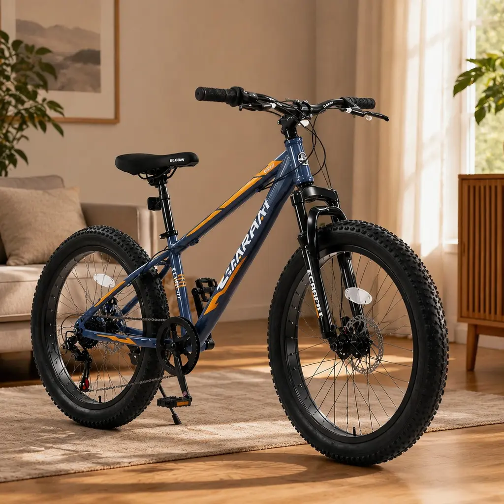 24-Inch Fat Tire Mountain Bike for Adults & Youth, American Design, High-Carbon Steel Frame with Front Suspension, 7-Speed Shimano Gears, Dual Disc Brakes, All-Terrain Anti-Skid Tires, Beaches