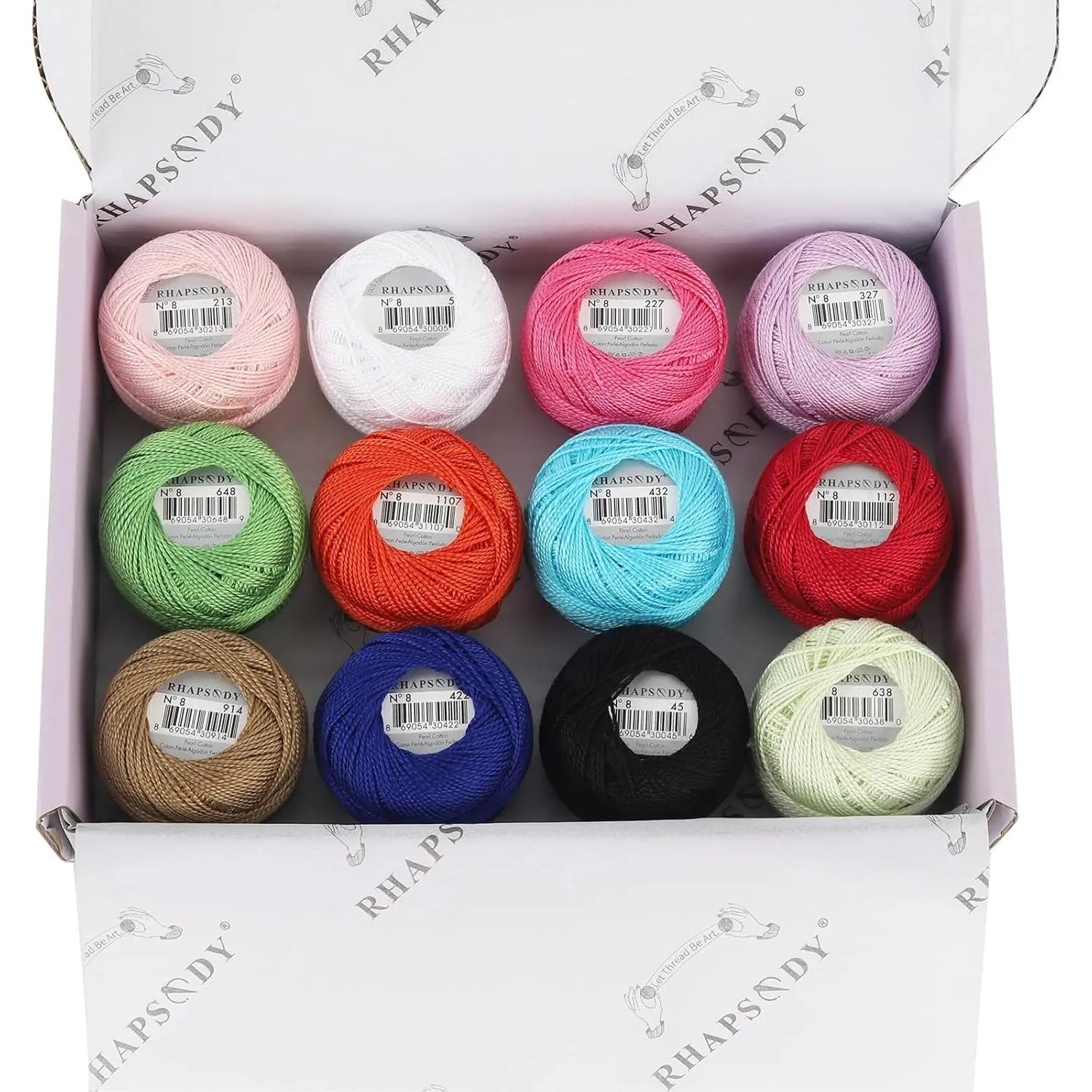Pearl Cotton Thread Size 8 Crochet Thread Perle 12 Balls Set for Hand Knitting, Embroidery, Sashiko, Cross-Stitch, Sewing, Needlepoint, DIY, Quilting (Set Party Punch)