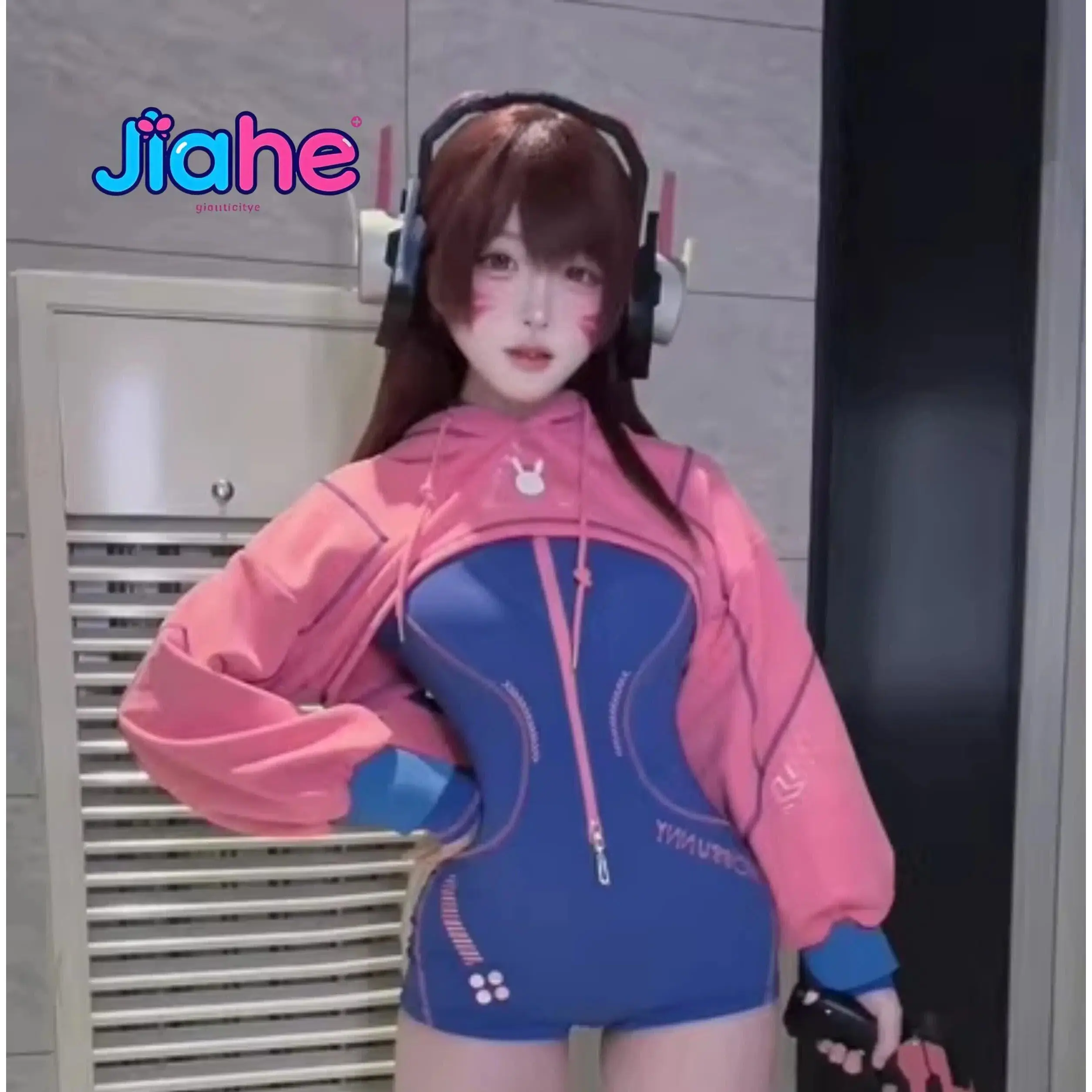 In stock D.Va Overwatch Cosplay Costume Women's Man Sweet Rabbit Hoodie jumpsuit Halloween Carnival casual daily D.Va suit