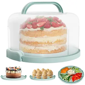 Cake Carrier with Lid and Handle - Multipurpose Cake Stand with Lid for 10" Cake, Pie, Cupcakes - Cake Holder & Lid, Plastic Cake Container, Round Cake Cover for Transport & Storage (Seafoam Green)