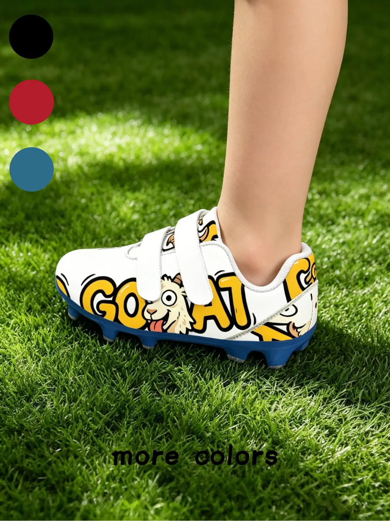 1 Pair Teenager Cartoon Style Football Cleats Vivid GOAT Sheep Graphic Print For Amateur Football Games & Street Trend Wear Easy On Off Anti-Skid Studded Sole