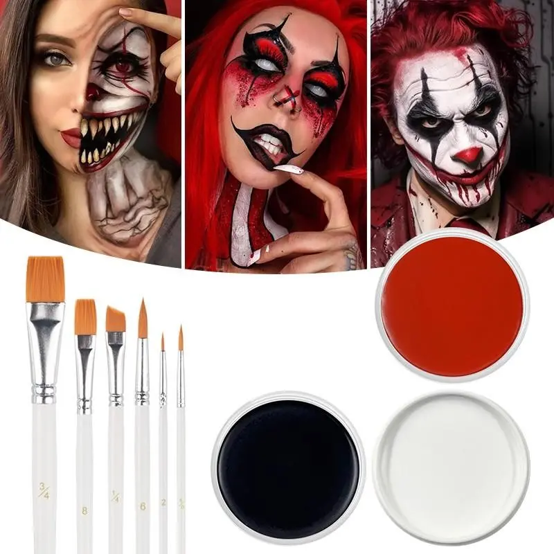Veronni Halloween Makeup Kit, 30g Water-Soluble Face Paints, 6 Professional Brushes, Perfect for Cosplay, Party, Photography