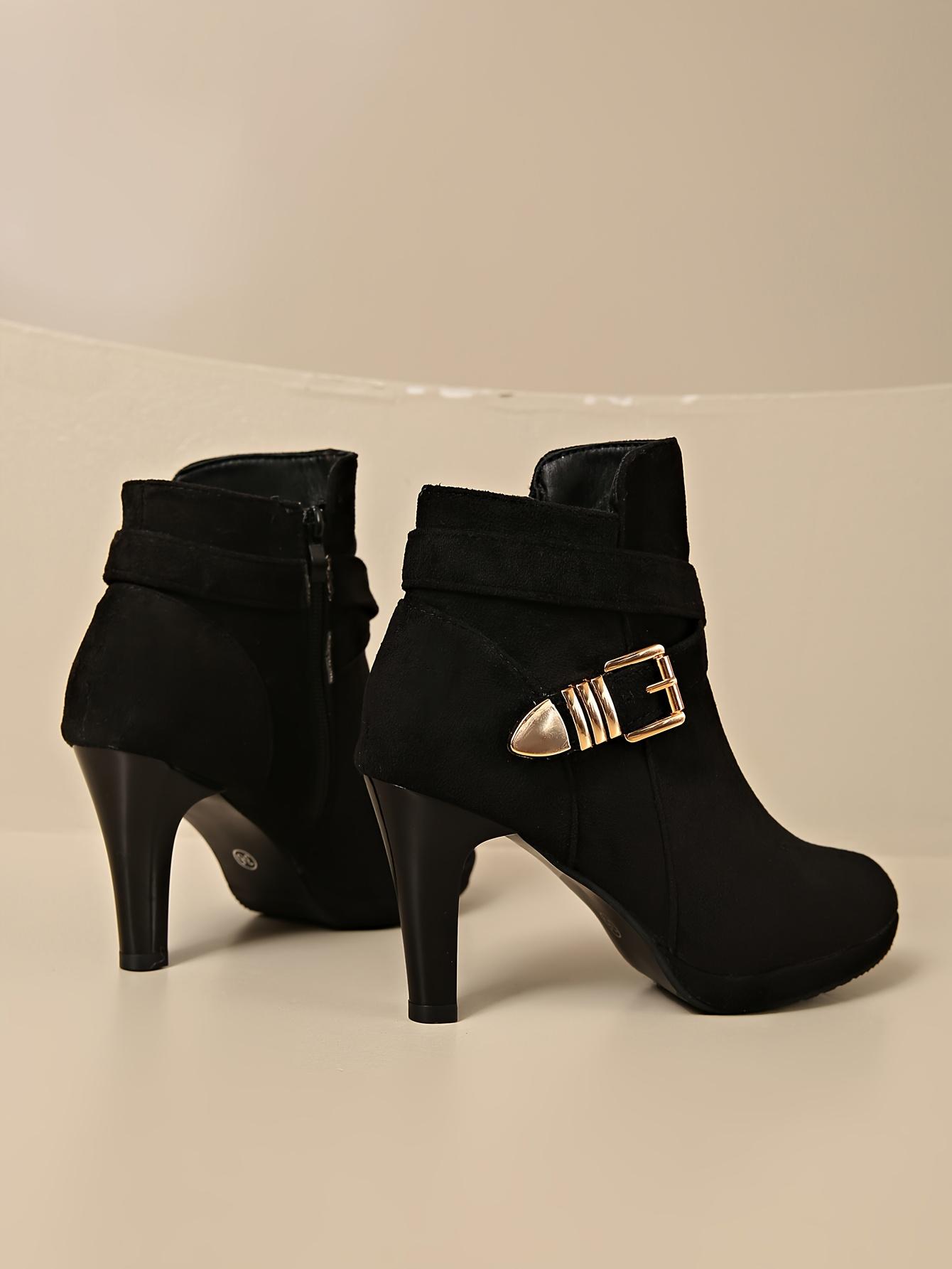 A Pair of Women's High Quality Platform Chunky Heel Side Zipper High-Heeled Ankle Booties, Women Shoes