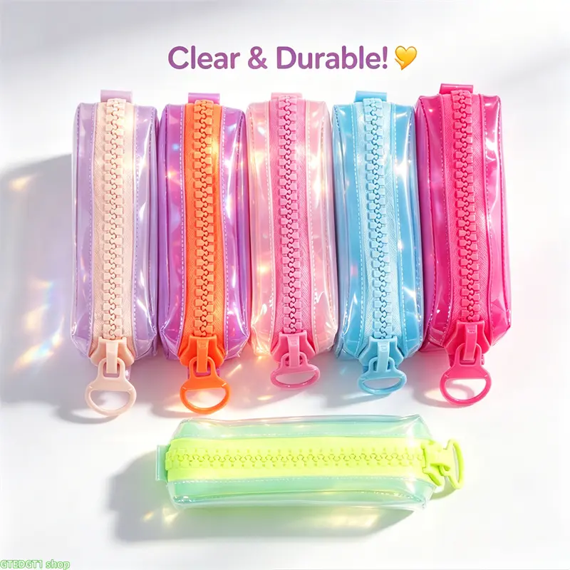 Transparent PVC Zippered Pencil Bag, Storage Organizer for Students, Multicolor Pastel Spacious Stationery Case for Daily Carry-On & Back-to-School Organization