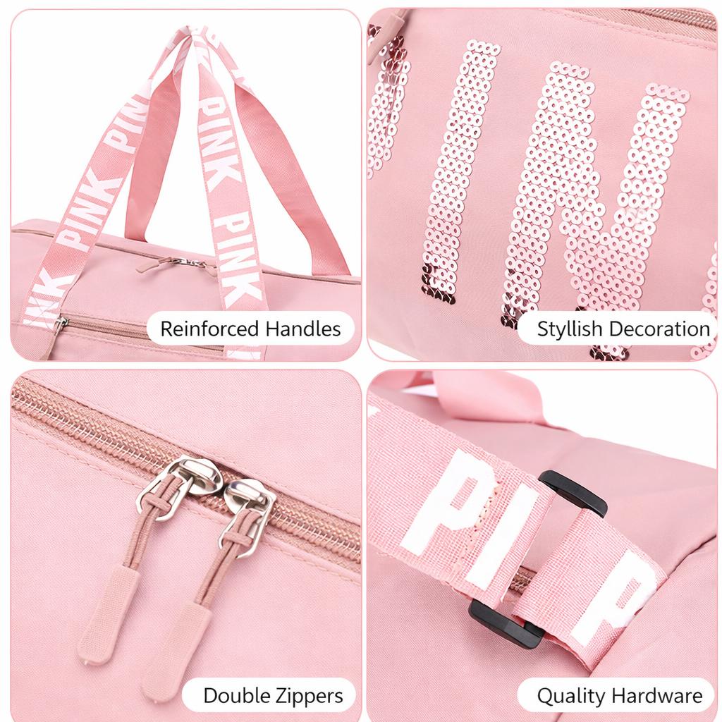 Cute Pink Travel Duffel Bag for Women with Shoe Compartment, Large Capacity Waterproof Gym Weekender Bag for Yoga School Overnight Trip Cute Pink Travel Duffel Bag for Women with Shoe Compartment, Large Capacity Waterproof Gym Weekender Bag for Yoga School Overnight Trip