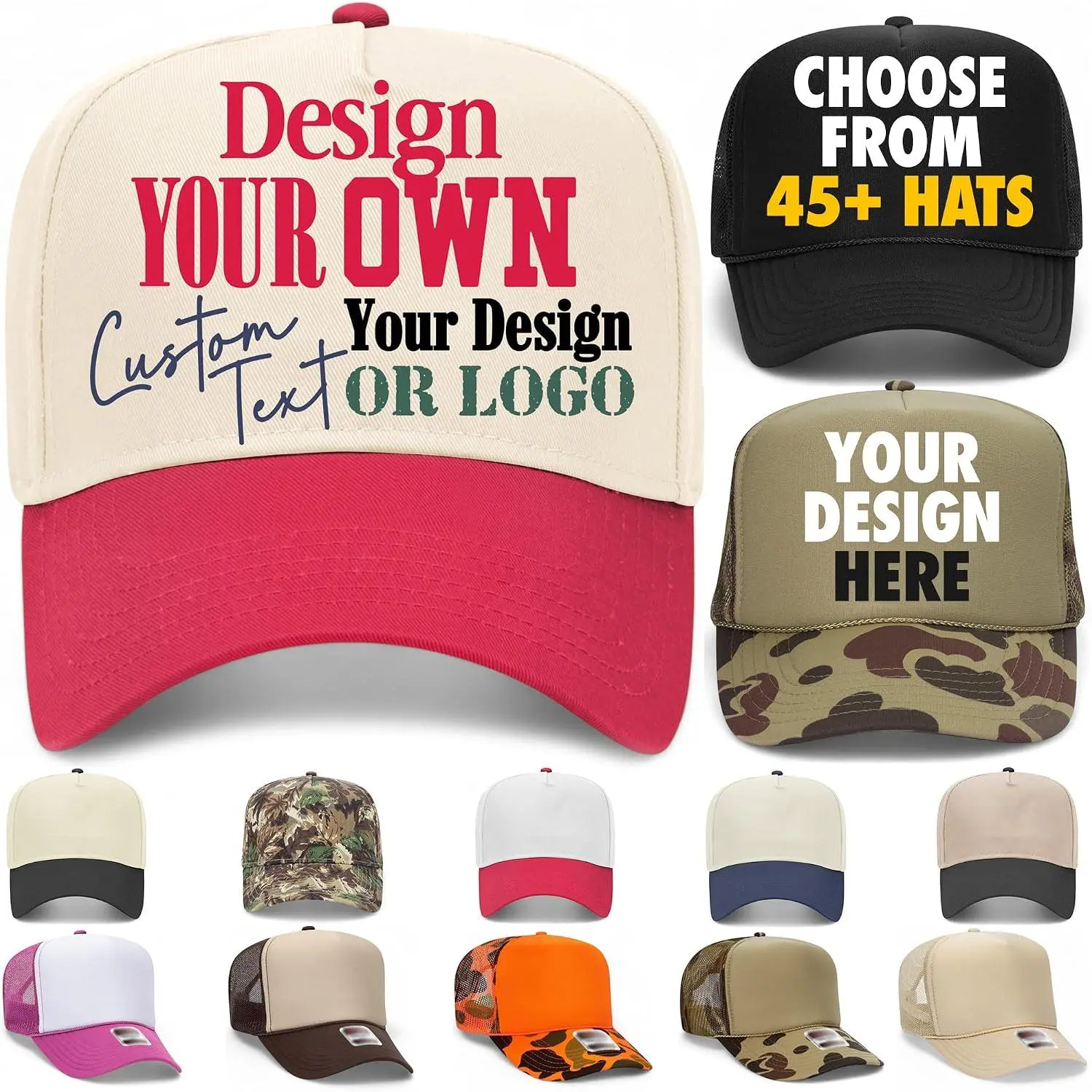 Design Your Own Custom Vintage Trucker Hat | Upload Text, Logo, Or Image | Premium Snapback Baseball Hat for Men & WomenGift.