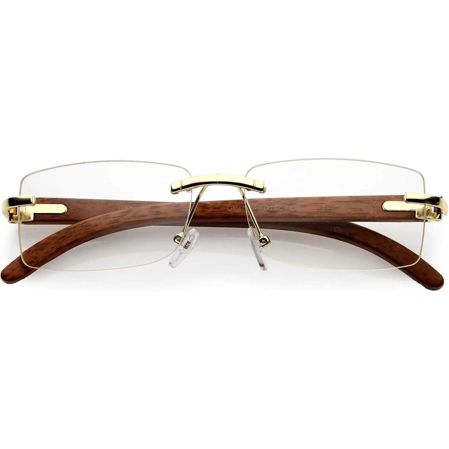 Modern Unisex Dapper Rimless Metal Accent Arm Square Lens Blue Light Glasses, 56mm