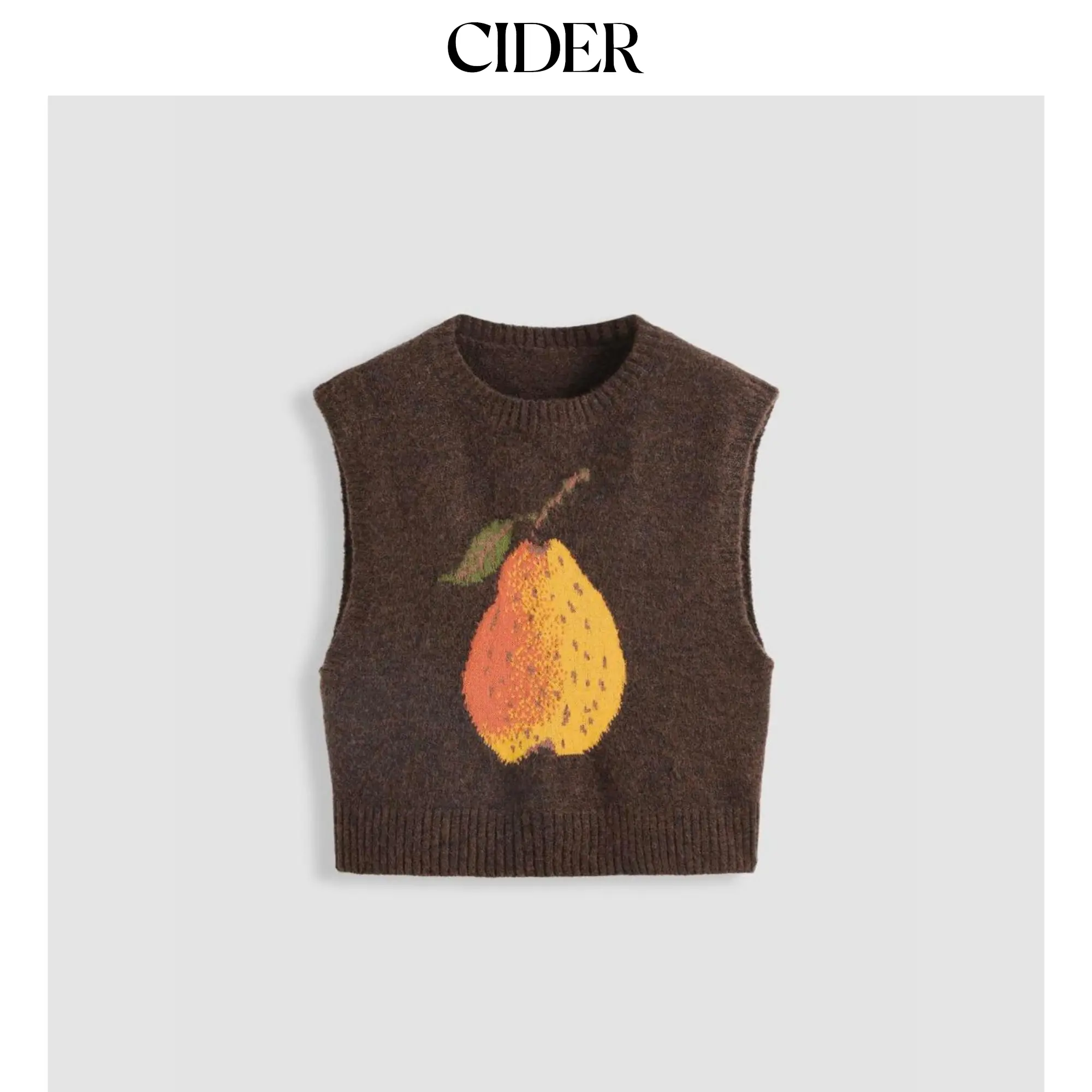 Knit Wool-blend Round Neckline Pear Graphic Vest SummerFinds