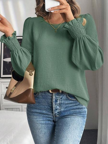 Women's Plain Blouse, Casual Round Neck Top for Spring & Fall, Women's Clothing for Daily Wear