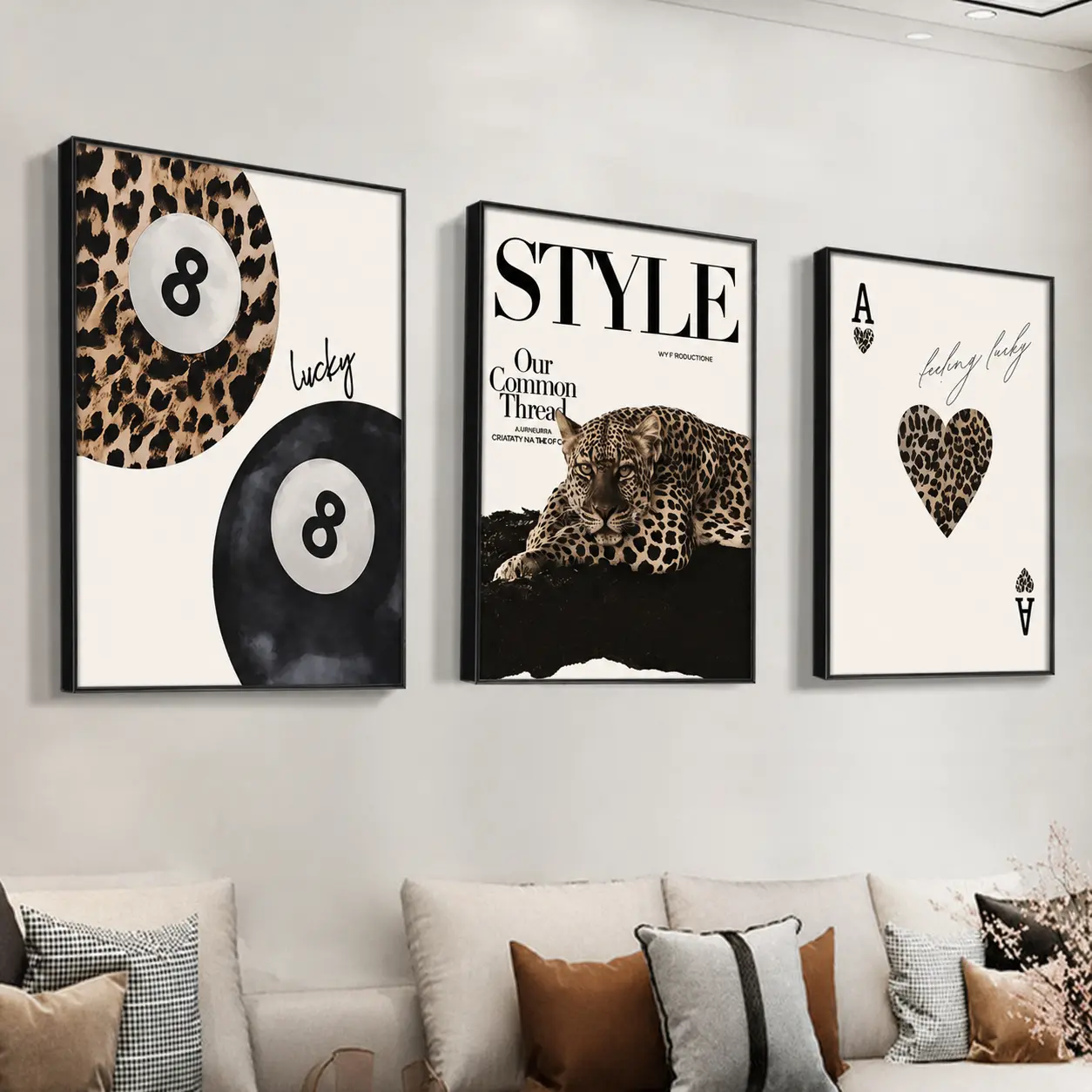 3-Count Wooden Frame Canvas Posters, Leopard Print 3-in-1 Waterproof Wall Art, Modern Home Decor for Living Room & Bedroom, Corridor Animal Print Wall Decor