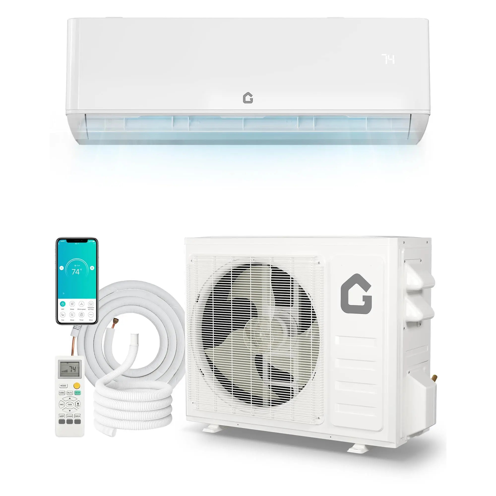 Garvee 9000 BTU Mini Split AC/Heating System, 115V WIFI Enabled, Energy Efficient Wall-Mounted Heat Pump Air Conditioner, Cools Up to 450 Sq.Ft, Complete with Installation Kits