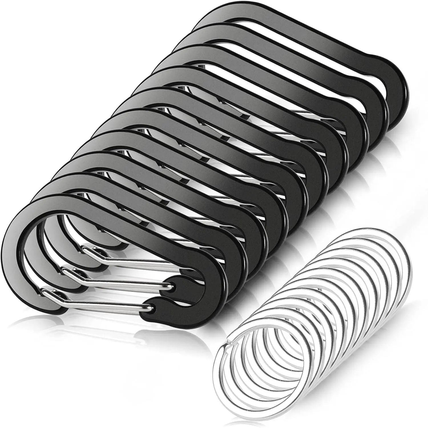 10 Pack  D Shape Locking Mini Carabiners with Key Rings