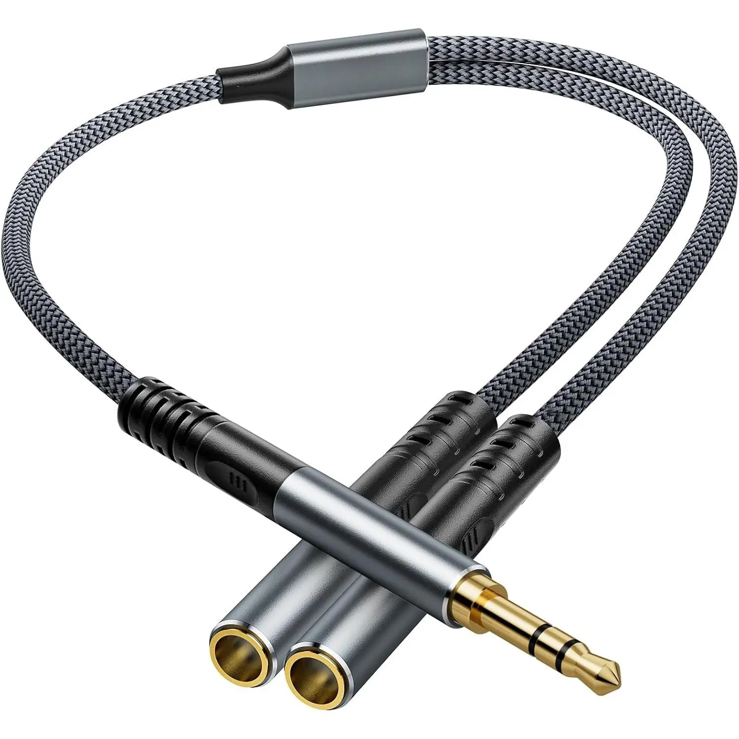 Headphone Splitter 3.5mm 1 Male to 2 Female Adapter, 1FT