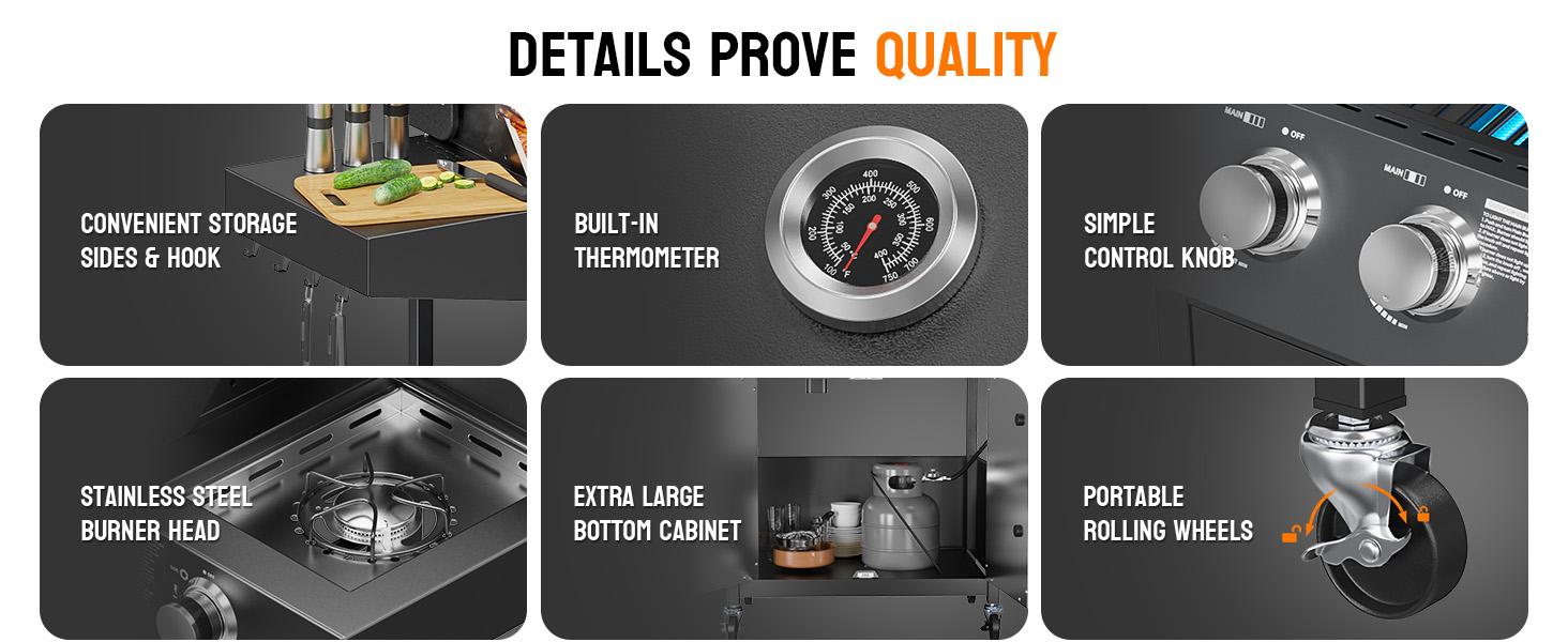 ROVSUN 4 Burner Propane Gas Grill with Side Burner, 58,000BTU BBQ Grills with Enameled Cast Iron Grates, Shelf & Cabinet for Outdoor Garden Patio Backyard Barbecue Cooking
