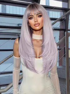 26 Inch Long Straight Wigs for Women, Gorgeous Fluffy Wigs with Bangs, Synthetic Full Machine Wigs for Party, Daily Use