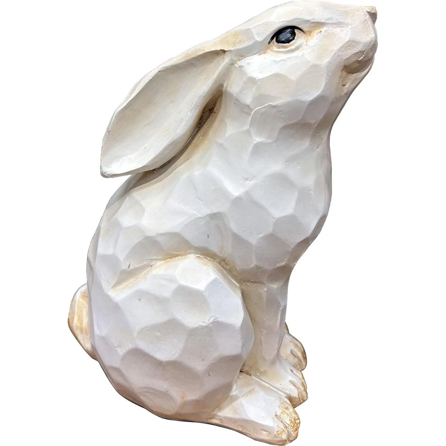 Easter Decorative  White  Bunny Figurine, Carved Rustic Distressed  Rabbits Ornaments -  Decor Accents Collectible Spring
