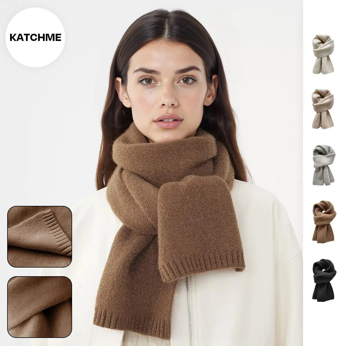 KatchMeUK Women's Versatile Cozy Solid Color Knitted Scarf for Fall & Winter, Comfortable & Windproof Women's Wrap, Minimalist Plain Scarves