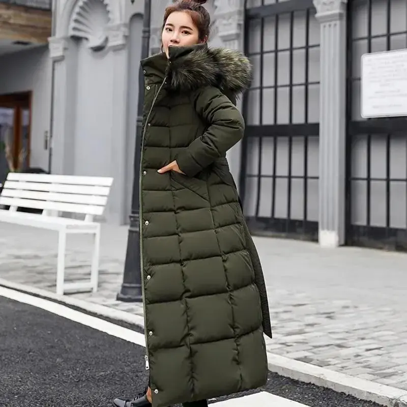 Long Down Cotton Parkas Coat Female New Winter Over Knee Loose Large Fur Collar Hooded Warm Thick Parkas Women  Padded OvercoatGiftGift
