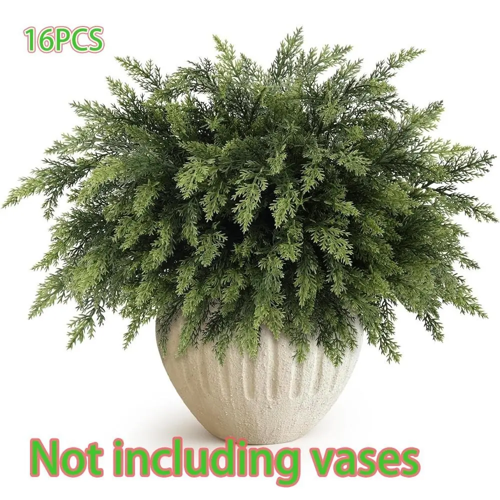 16pcs Real Touch Christmas Norfolk Pine Stems, 18 Inch Artificial Pine Branches, Plant Stems for Vase Fillers, DIY Wreaths, Indoor Outdoor Porch Decorations