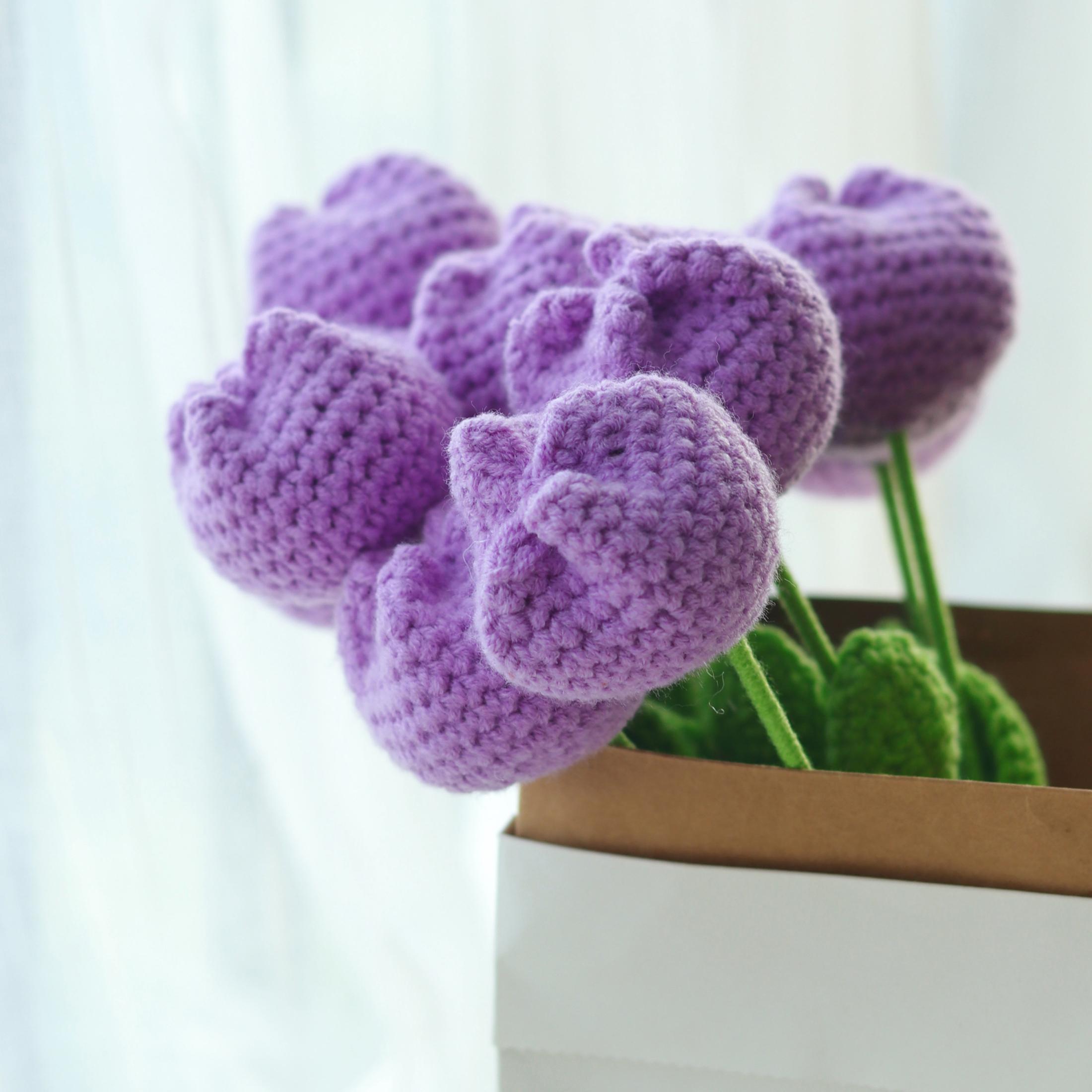 Handmade Crochet Plush Tulip Bouquet, Faux Flower Bouquet, DIY Bouquet for Party and Home Decor, Home Decor Supplies, Fruit, Crochet Artificial Flowers