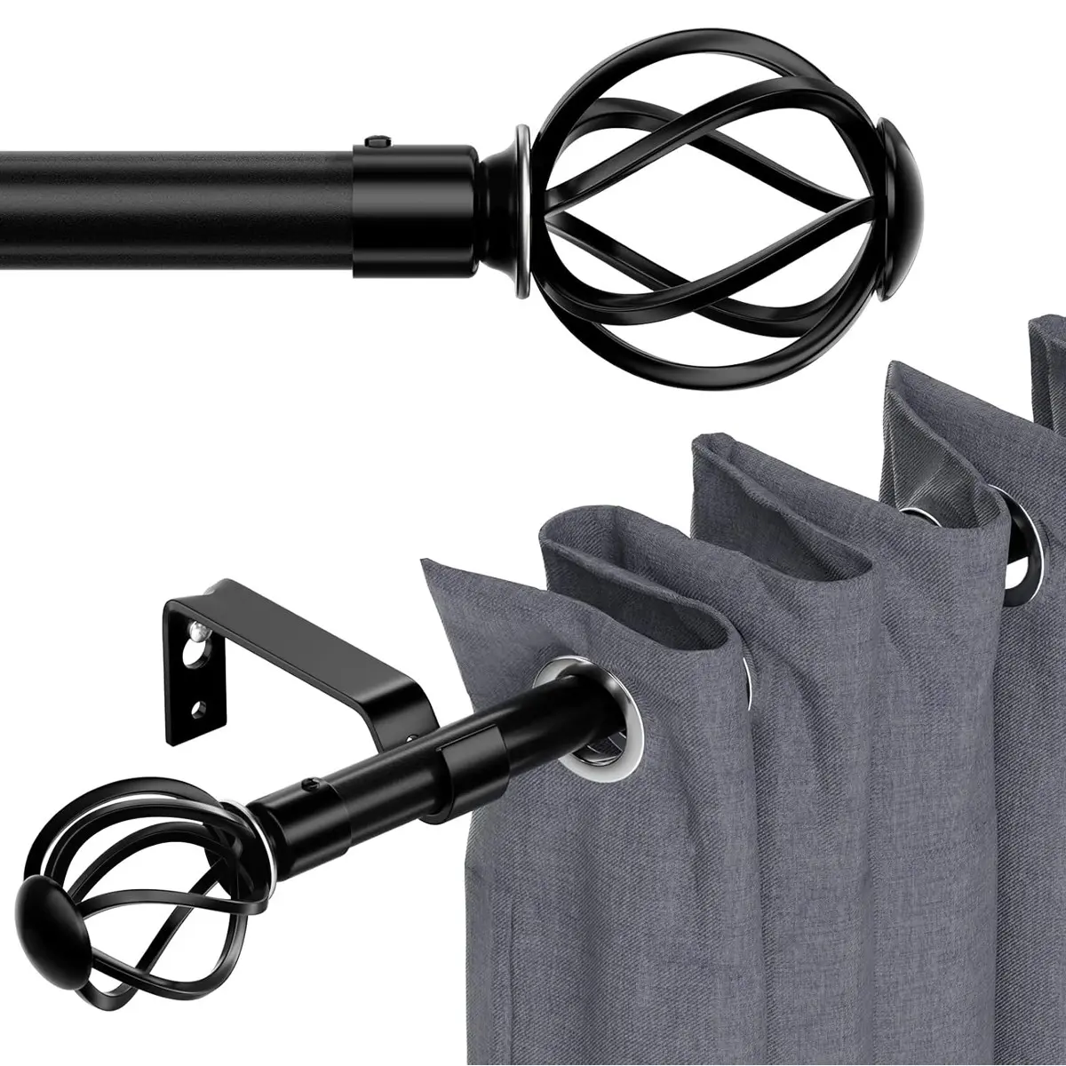 Adjustable Curtain Rod Set, Fits 28-158 Inches Windows, Twisted Decorative Finish, Connector Rod with Brackets, Home Decor, Bedroom Curtains