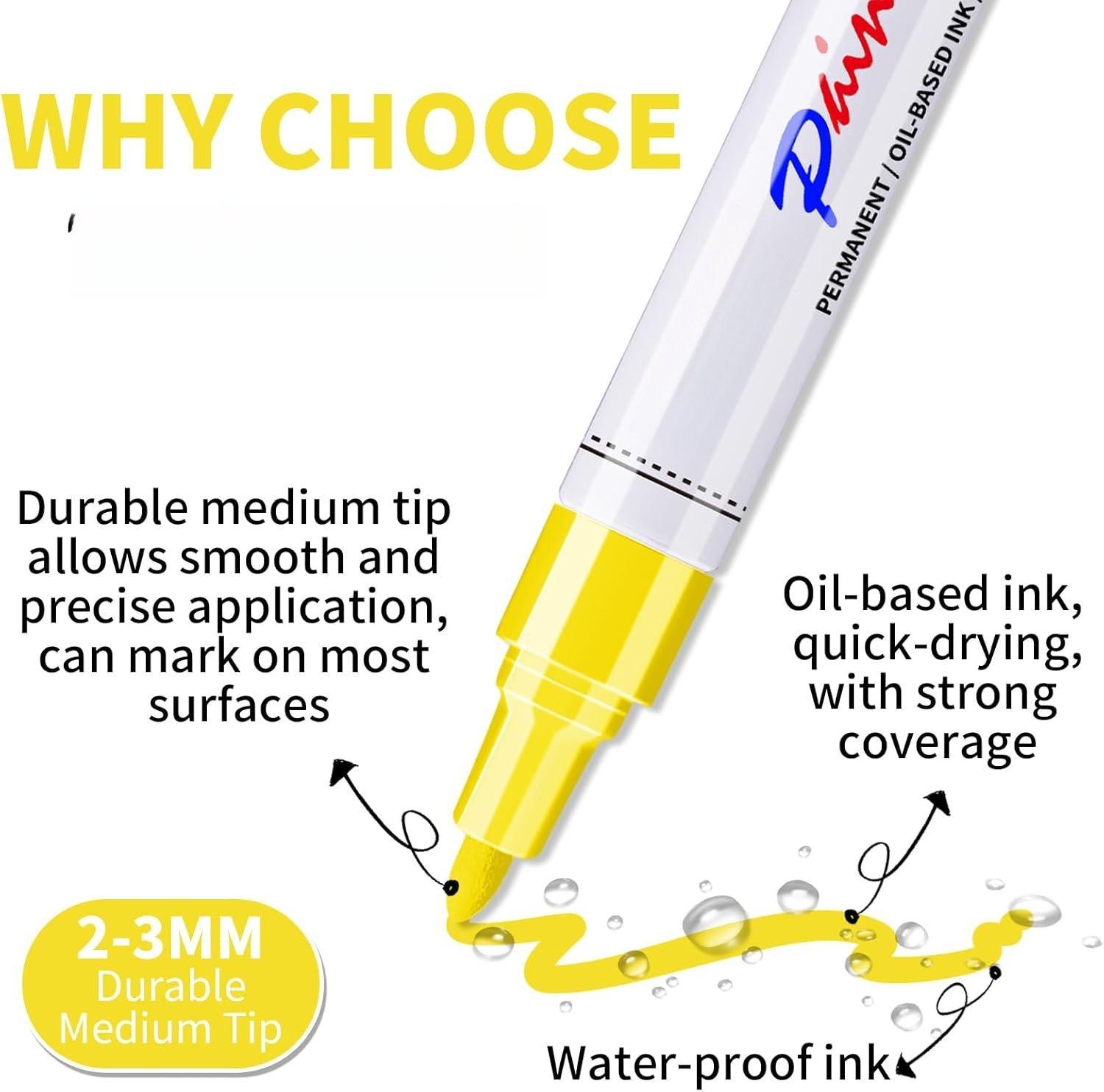 Yellow Permanent  Pens  Markers - 2 Pack Oil Based Markers, Quick Drying and  Marker Pen,  Tire, Metal, Rock Painting, , Ceramic, Plastic, Canvas, Mugs, Medium Tip