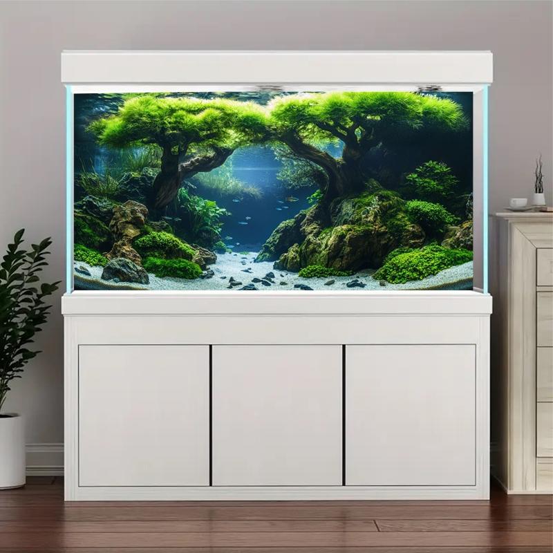 Fish tank, high-definition printing, three-dimensional design, simulation of natural waters, coral reef underwater world, deep sea blue, river ecological theme background painting, Aquarium Decor, PVC material directly attached