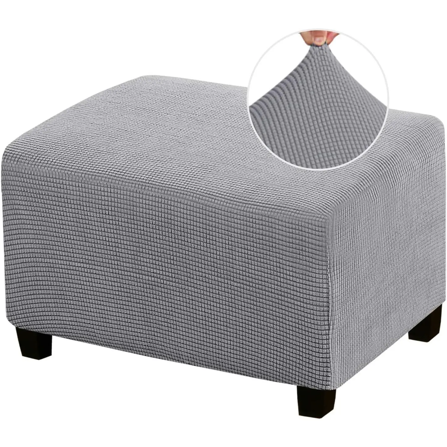 Stretch Ottoman Cover Ottoman Slipcovers Rectangle for Living Room Foot Stool Stretch Covers to Fit Ottoman Foot Rest, Thick Checked Jacquard Fabric with Elastic Bottom (Oversized Ottoman, Dove)