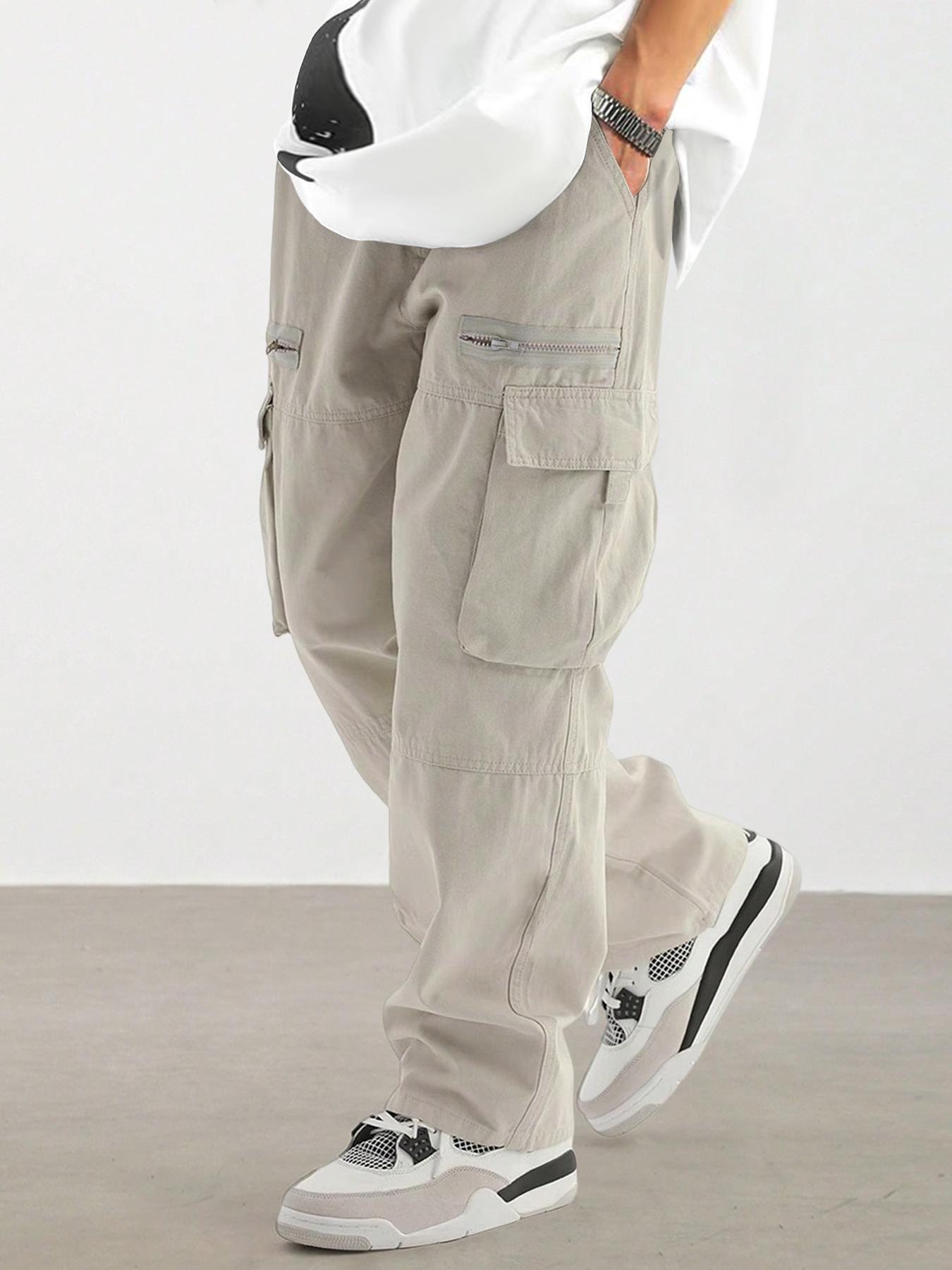 Men's Loose Solid Pocket Drawstring Waist Cargo Pants, Unisex Casual Comfy Zipper Cargo Pants for Daily Outdoor Wear, Women Woven Bottoms for All Seasons Adjustable Waist Pants, Casual Cargo Style Men's Loose Solid Pocket Drawstring Waist Cargo Pants, Unisex Casual Comfy Zipper Cargo Pants for Daily Outdoor Wear, Women Woven Bottoms for All Seasons Adjustable Waist Pants, Casual Cargo Style