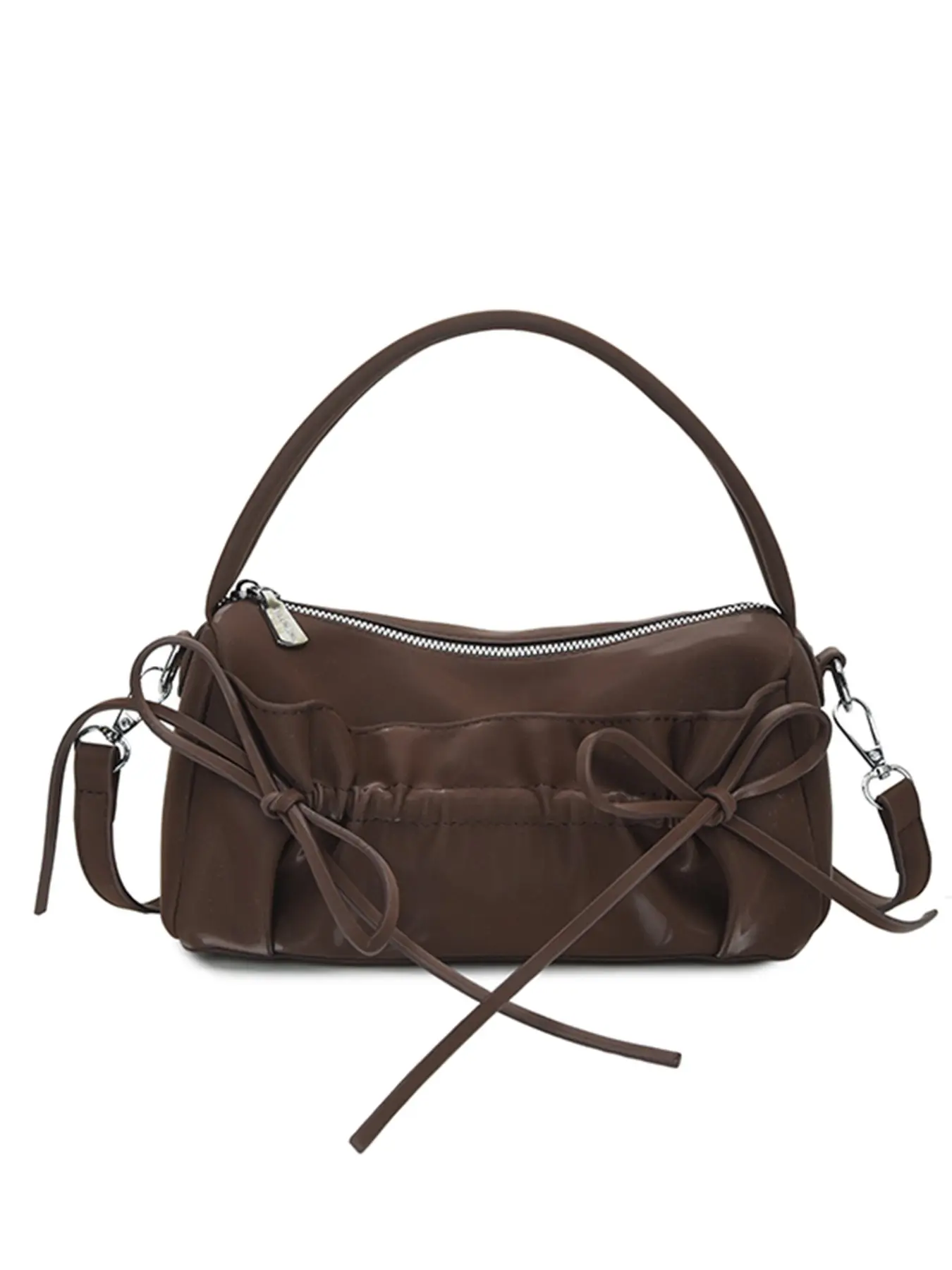 Deep Bow Soft Leather Underarm Bag for Women, Korean Style Sweet Ballet Handbag, Detachable Strap, Lightweight, Perfect for Students
