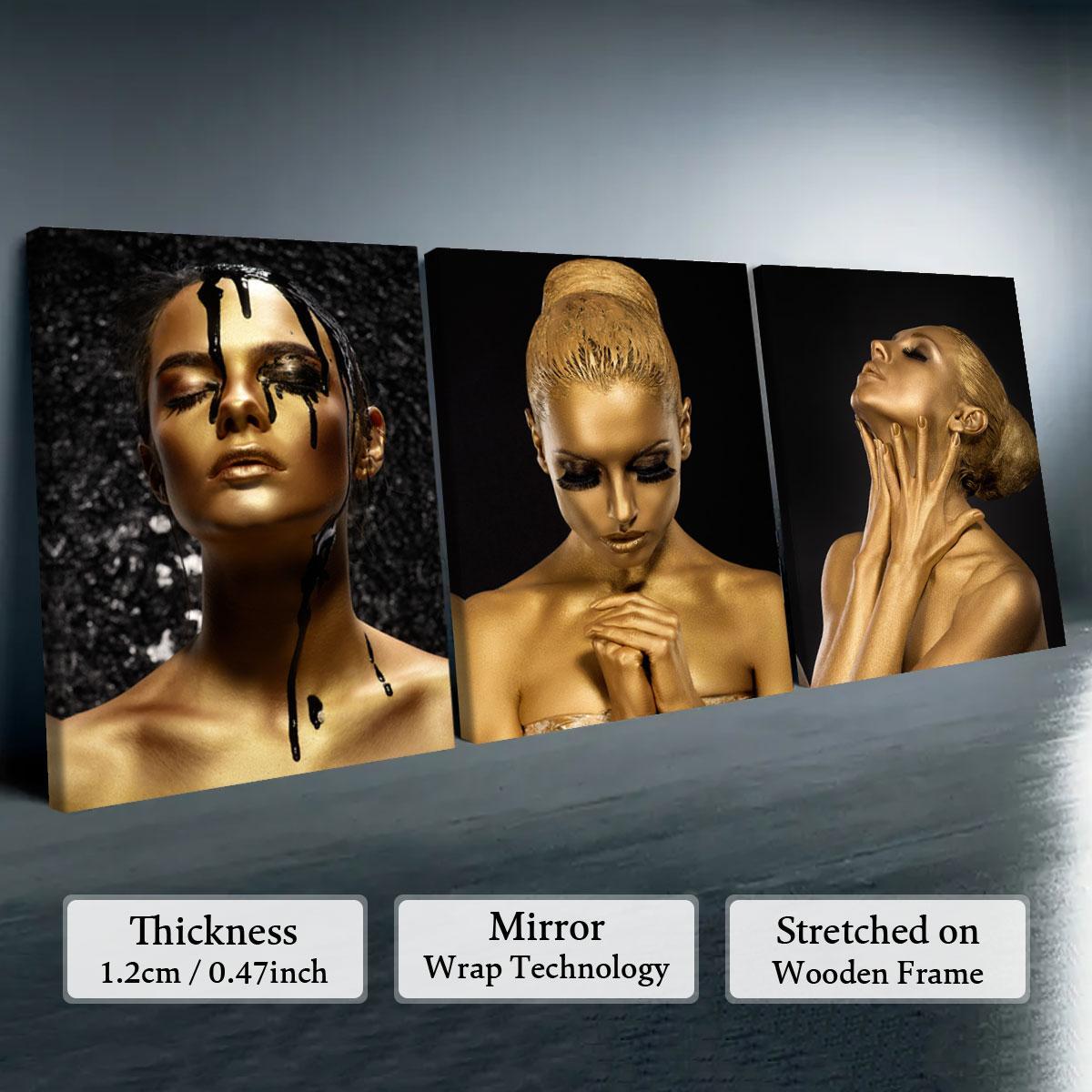 Wooden Framed Canvas Painting, 3 Counts/set Modern Art Wall Decoration, Artistic Fashion Figure Pattern Wall Art for Home Living Room Bedroom Office