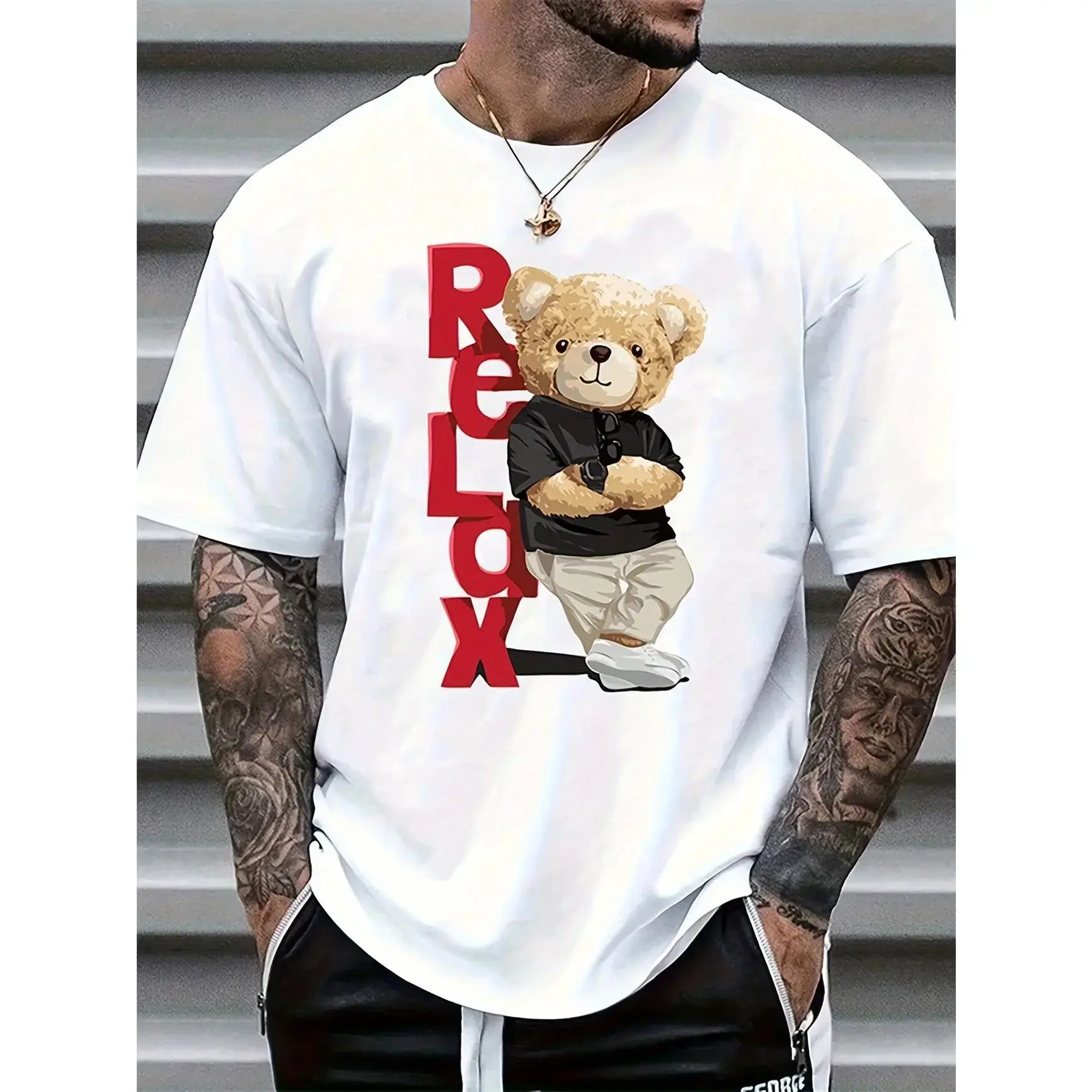 Women's Relax Teddy Bear Graphic T-Shirt - Casual, Stylish, Aesthetic Round Neck Short-Sleeve Cotton Tee, Oversized Streetwear Outfit, Ideal Gift for Women, Perfect for Birthday & Christmas