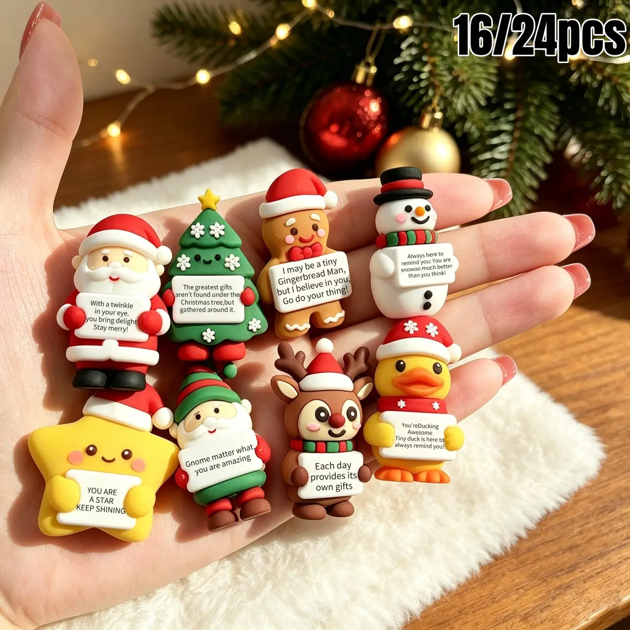 Mini Christmas Figurines Set - 16/24 Inspiring Emotional Support Gifts | Cute Holiday Desktop Decor for Halloween, Thanksgiving & Christmas | Perfect Stocking Stuffers & Mini Garden Home Decorations | Ideal Party Gifts Featuring Santa, Reindeer, Snowman