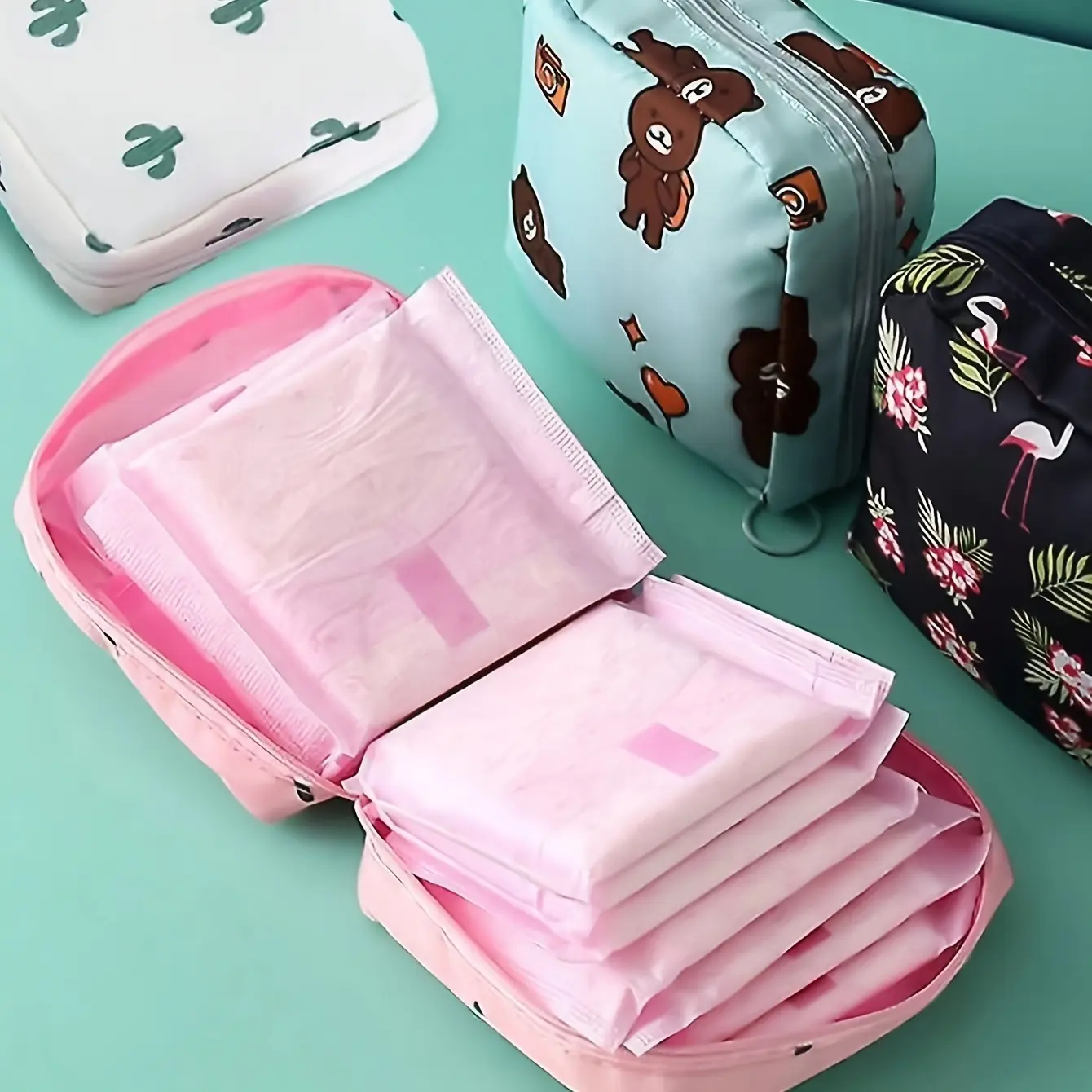 1 portable sanitary pad pouch,zip Oxford cloth menstrual pad pouch -perfect for cosmetics,sanitary pads,lipstick pouches,portable pouches, travel wash bags for girls and ladies and cosmetics for girls and ladies, back to school, office and school supplies