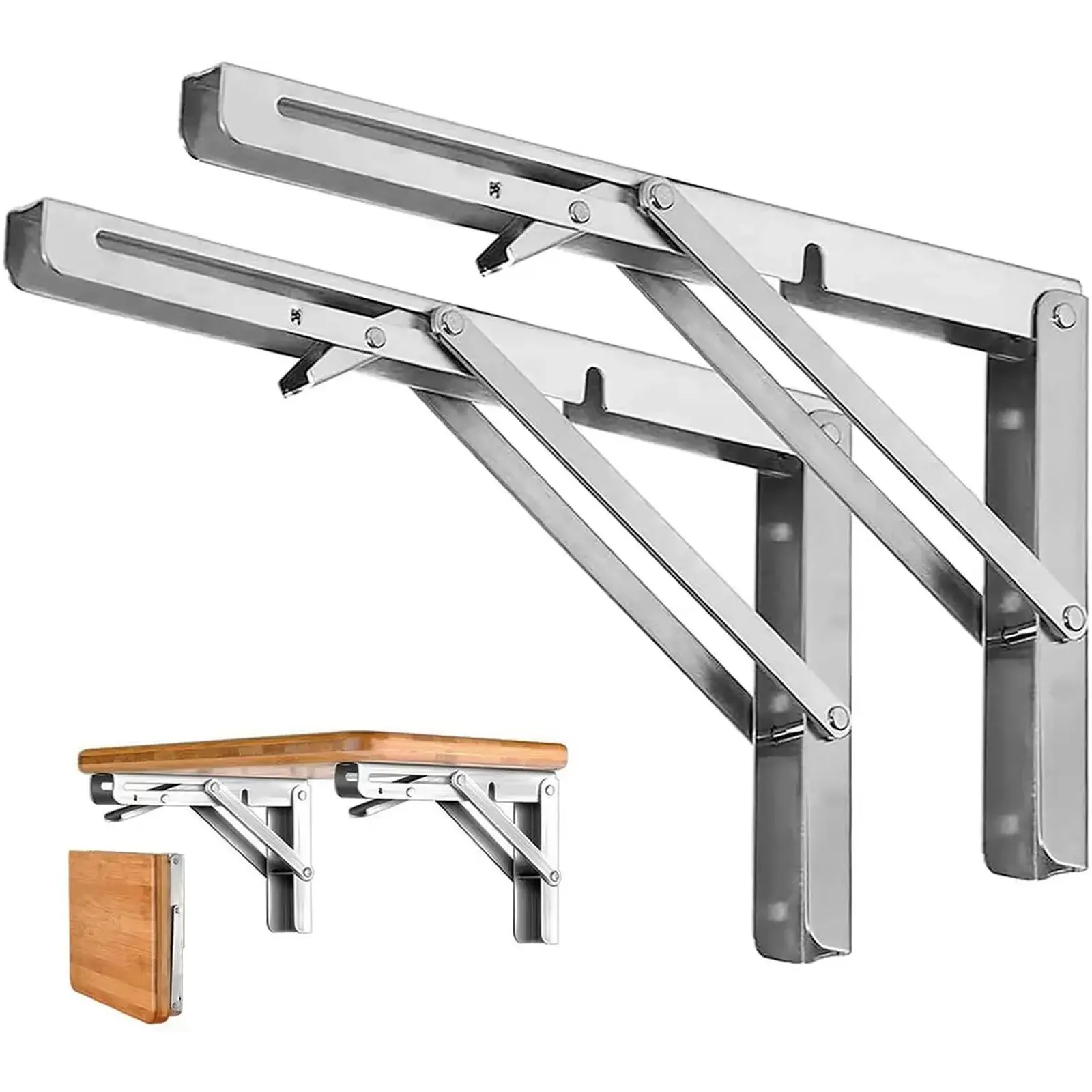 2‑Pack Stainless Steel Wall‑Mount Swing‑Down Support Brackets, Robust Hardware for DIY Table & Bench Builds, Space‑Saving Home Renovation Fittings, Comes with Mounting Fasteners for Indoor Wall Use