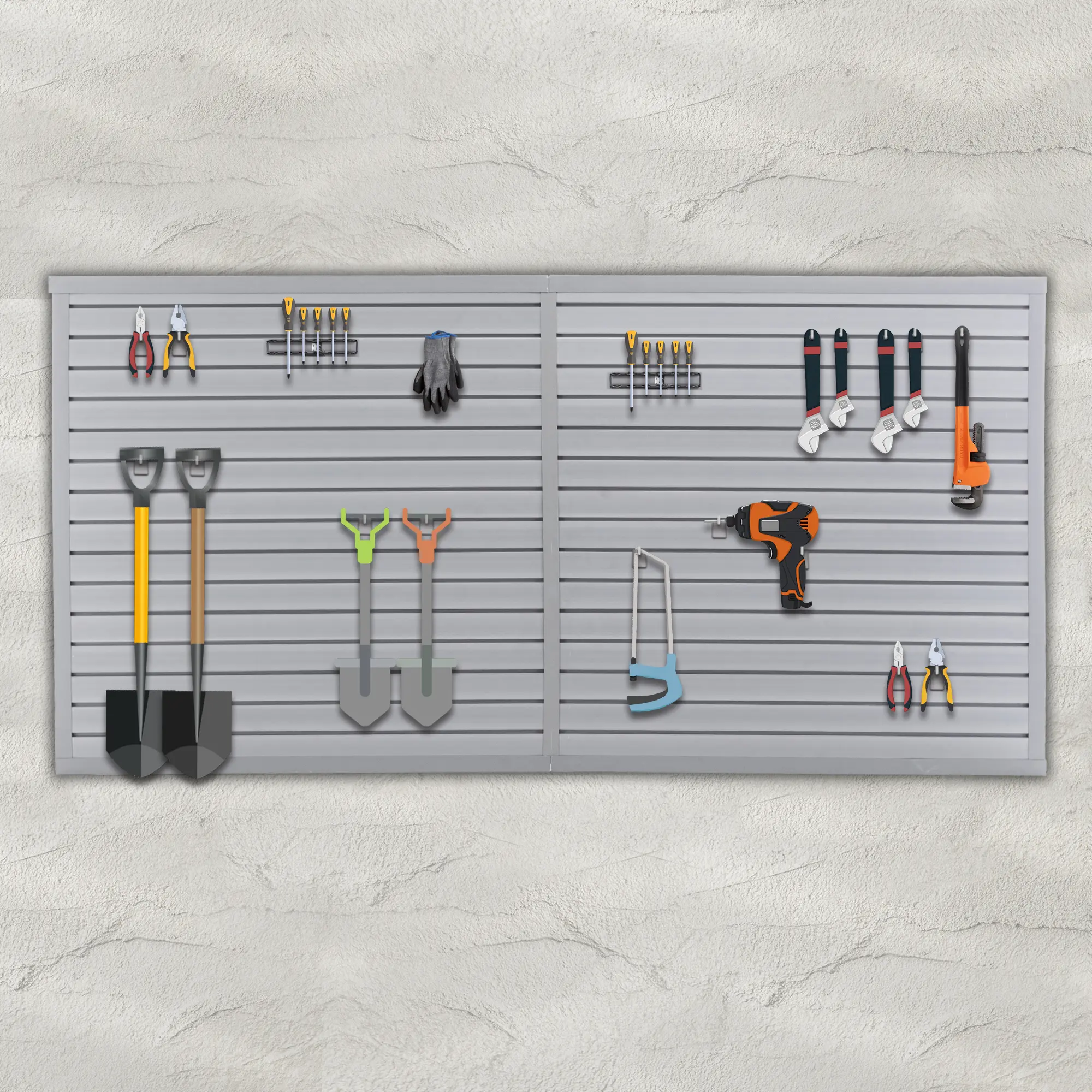 ARCH Heavy Duty PVC Slatwall Garage Organizer Wall Mounted Tool Rack System, 8ft x 4ft Section with 10 Panels, Industrial Strength Storage, Charcoal Dark Grey Color, Garage Workshop Organization Solution, Home Furniture and Household Product Search