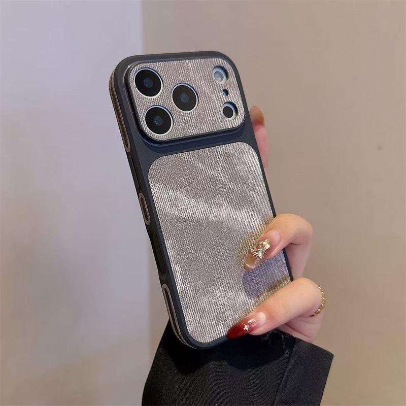 Instantly enlarges the screen, suitable for iPhone 17/16/15/14/13, denim-pattern side-stick anti-collision edge denim leather protective case