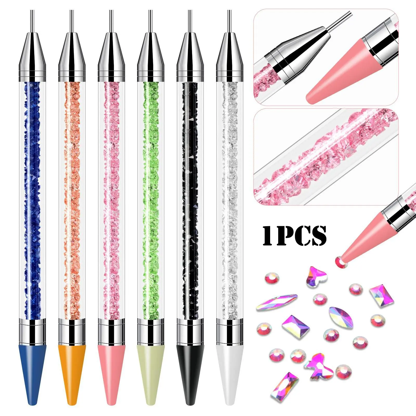 Double-Ended Crazy Nail Art Rhinestone Applicator, Wax Adhesive Pen, DIY Craft Tool, Nail Art Supplies, Essential for Nail Jewelry Pickup, Handmade Accessories