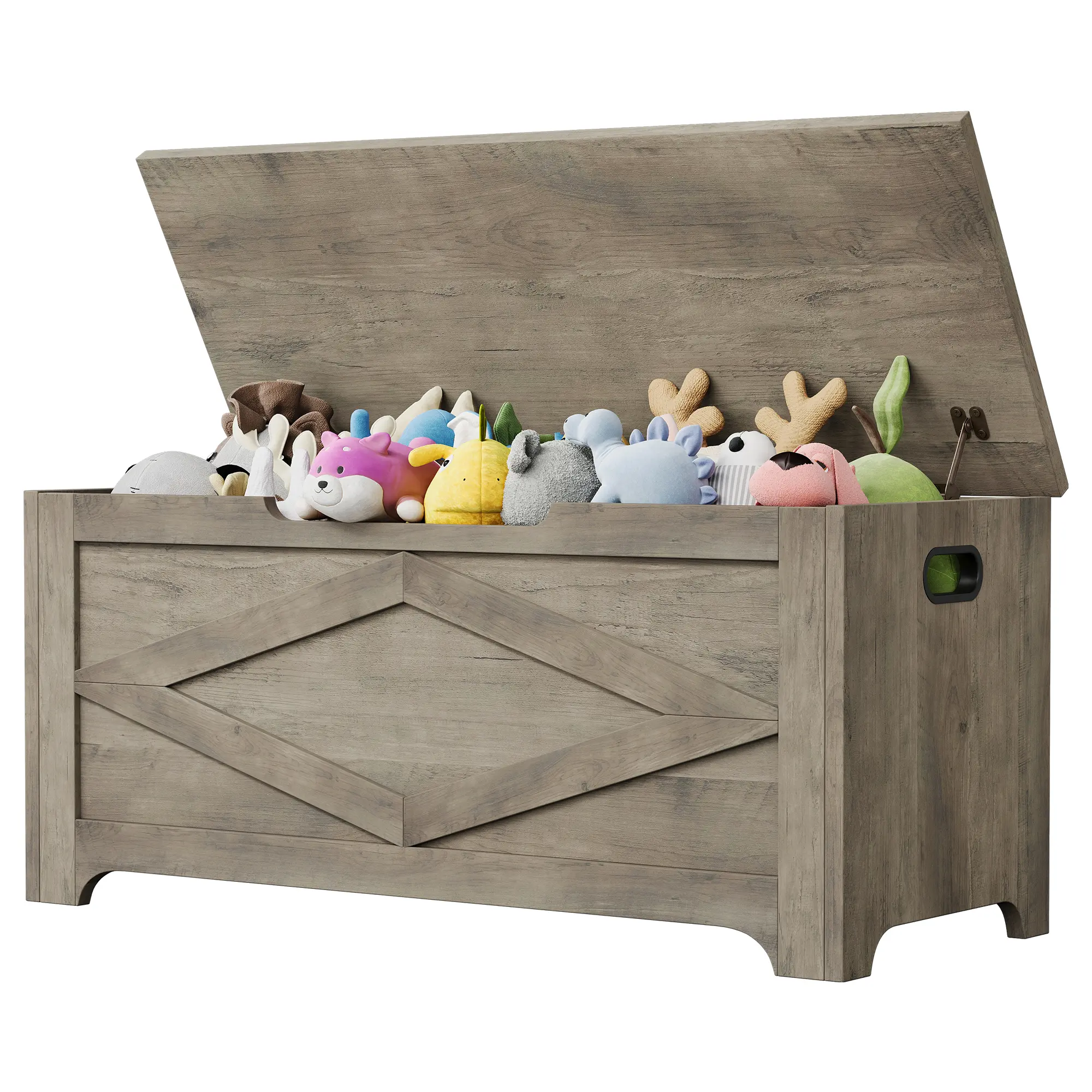 Farmhouse Wooden Storage Chest Bench – Turnover-Top Lid with Safety Hinges, Large Capacity Organizer, Modern Furniture for Entryway, Bedroom, Living Room – Cloud White & Black