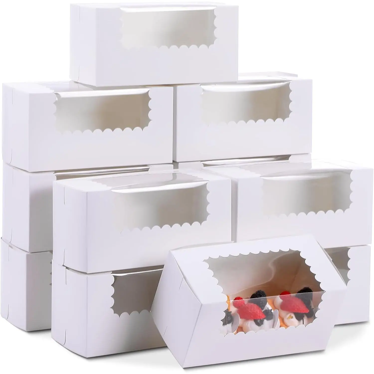 40 Pcs 8 x 4 x 4 Inch Bakery Boxes with Window Cookies Pumpkin Roll Container Donut Boxes Pastry Cake Packaging Safe for Loaf Muffins Breads Dessert Treat (White)