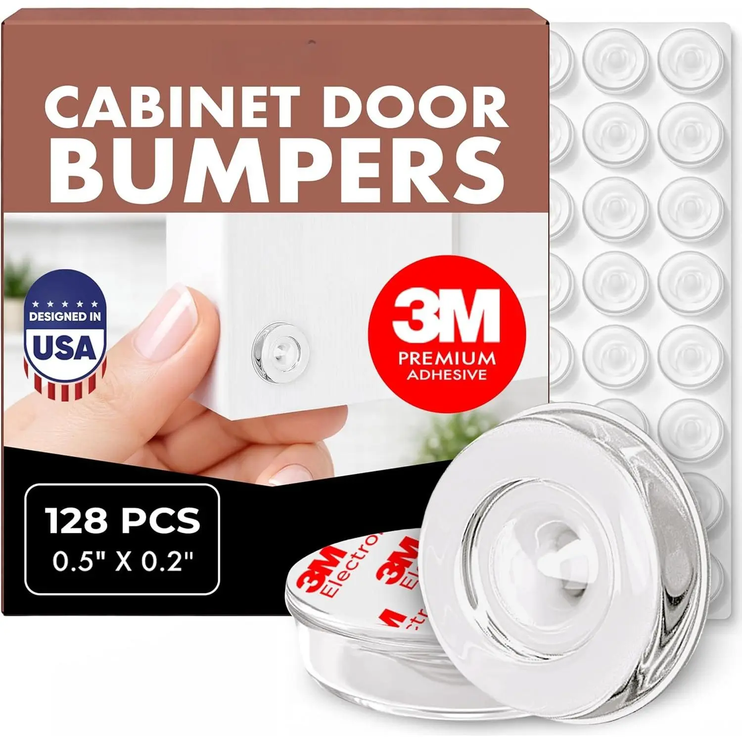 Jelly Button Clear Cabinet Door Bumpers, 128 Pack, 0.5 Inch Self-Adhesive Rubber Pads, Sound-Dampening Stoppers for Cabinets, Drawers, Furniture & Walls