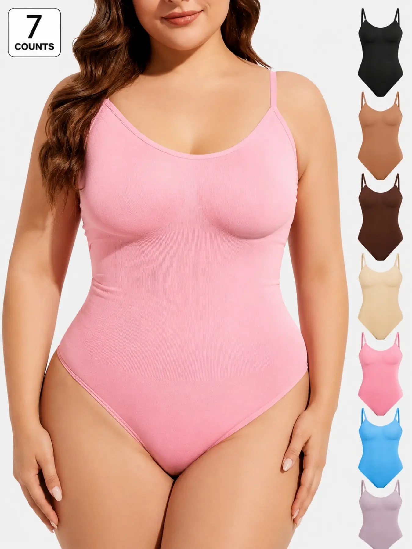 Women's Seamless Bodysuit 5 Pack, Soft Stretch One Piece Shapewear, Adjustable Spaghetti Strap Bodywear, Comfortable Tummy Smoothing Fit, Everyday Sculpting Essential Collection in Assorted Colors