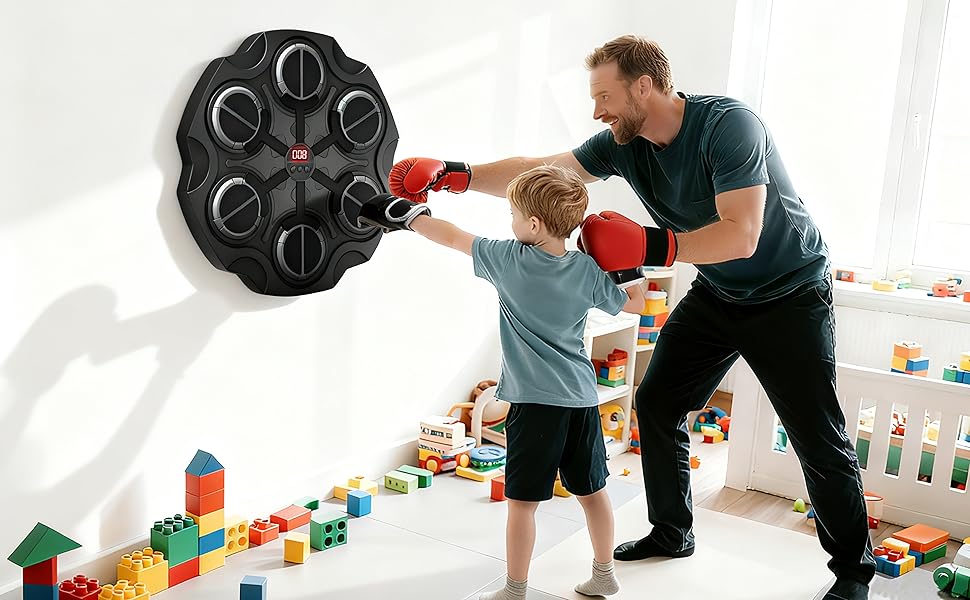 Music boxing machine sports toy, intelligent Bluetooth wall-mounted children's boxing training equipment, training mat toy with boxing gloves, suitable for boys, girls, and children (3-16 years old)